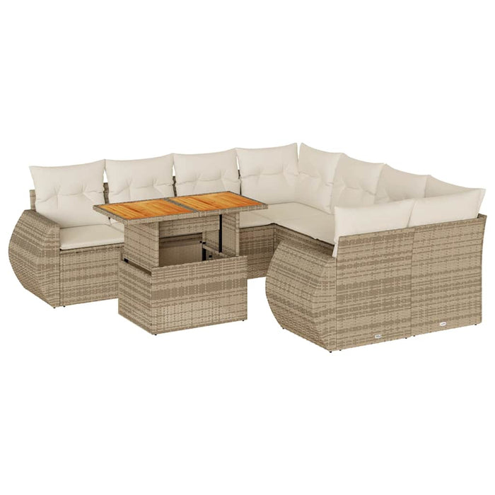 vidaXL Set Divano da Giardino 9 pz con Cuscini Beige in Polyrattan