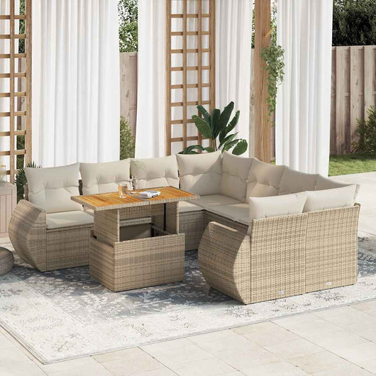 vidaXL Set Divano da Giardino 9 pz con Cuscini Beige in Polyrattan