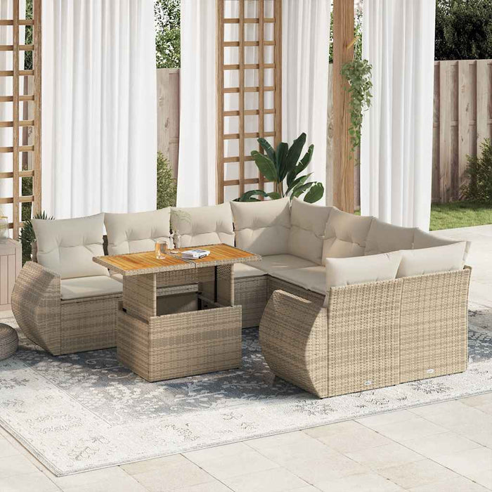 vidaXL Set Divano da Giardino 9 pz con Cuscini Beige in Polyrattan