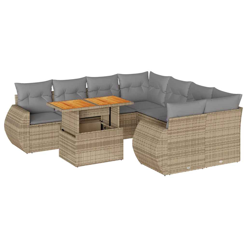 Set Divano da Giardino 9 pz con Cuscini Beige in Polyrattan 3327244