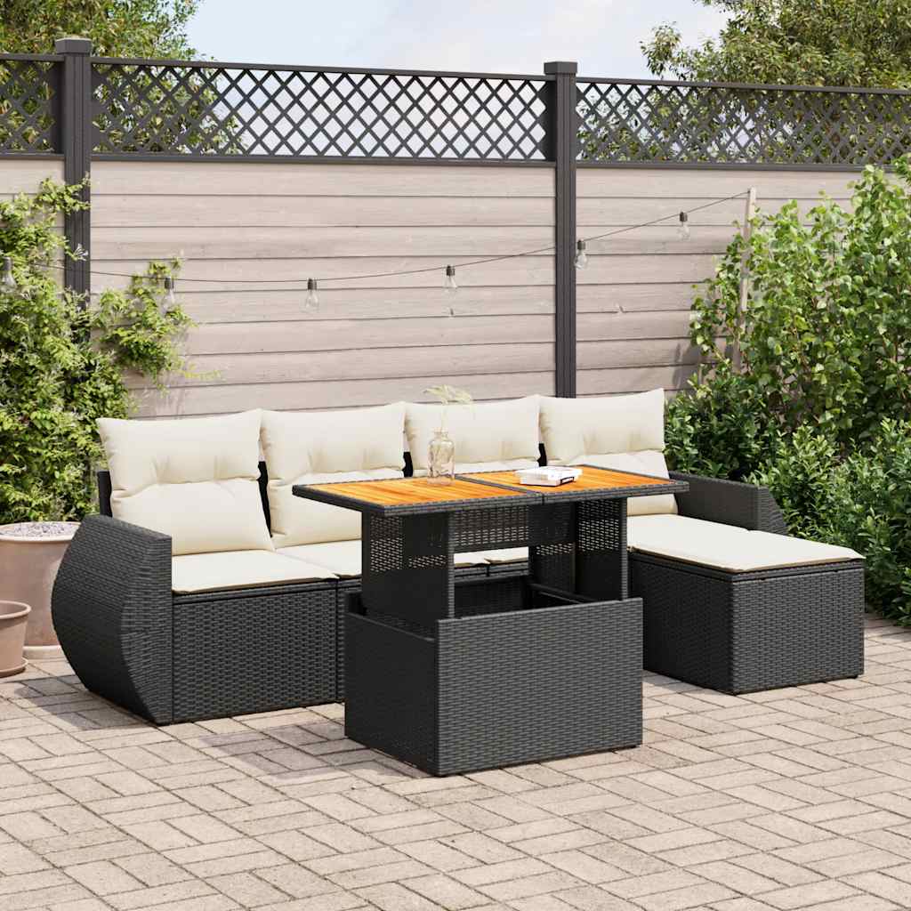 vidaXL Set Divano da Giardino 6 pz con Cuscini Nero in Polyrattan