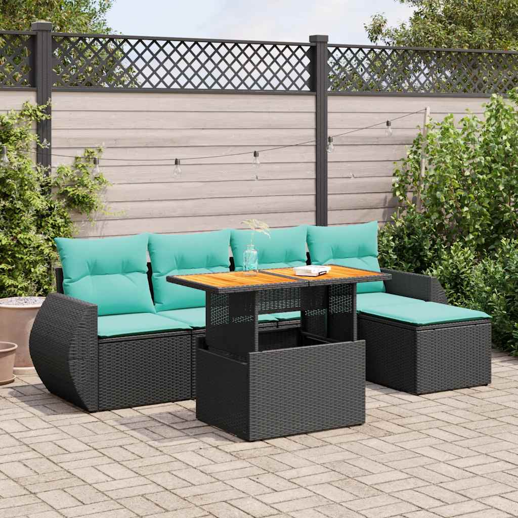 Set Divano da Giardino 6 pz con Cuscini Nero in Polyrattan 3327249