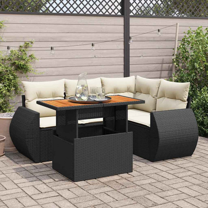 vidaXL Set Divani da Giardino 5 pz con Cuscini in Polyrattan Nero