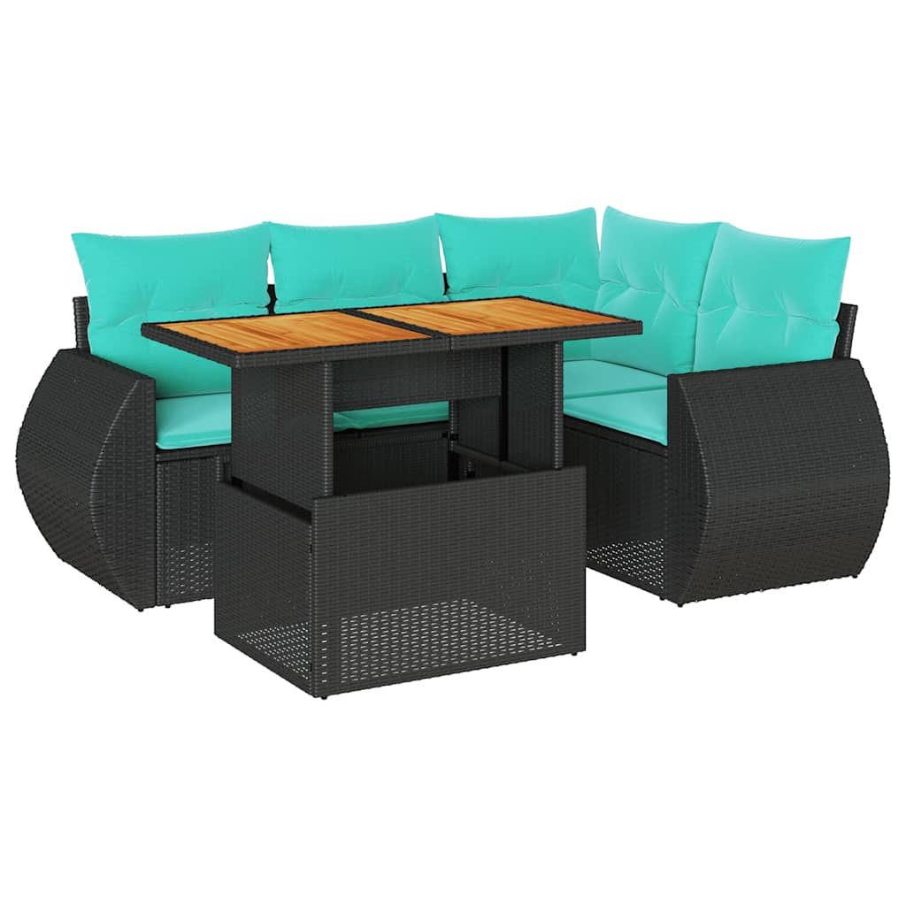 Set Divani da Giardino 5 pz con Cuscini in Polyrattan Nero 3327256
