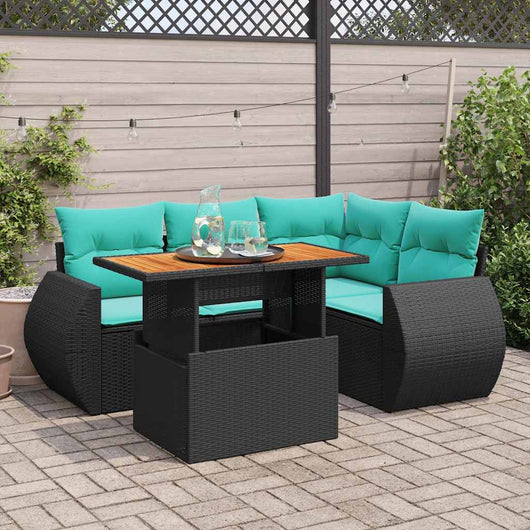 Set Divani da Giardino 5 pz con Cuscini in Polyrattan Nero 3327256