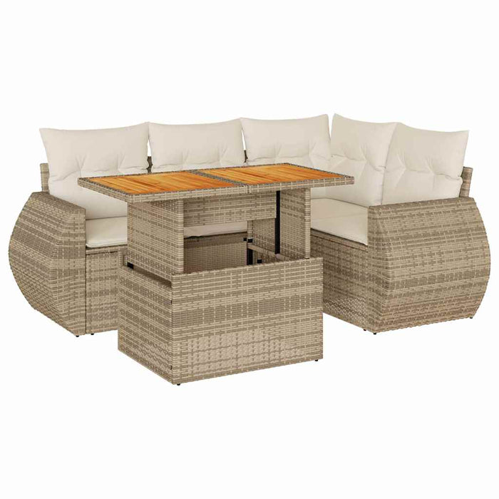 Set Divano da Giardino 5 pz con Cuscini Beige in Polyrattan 3327257