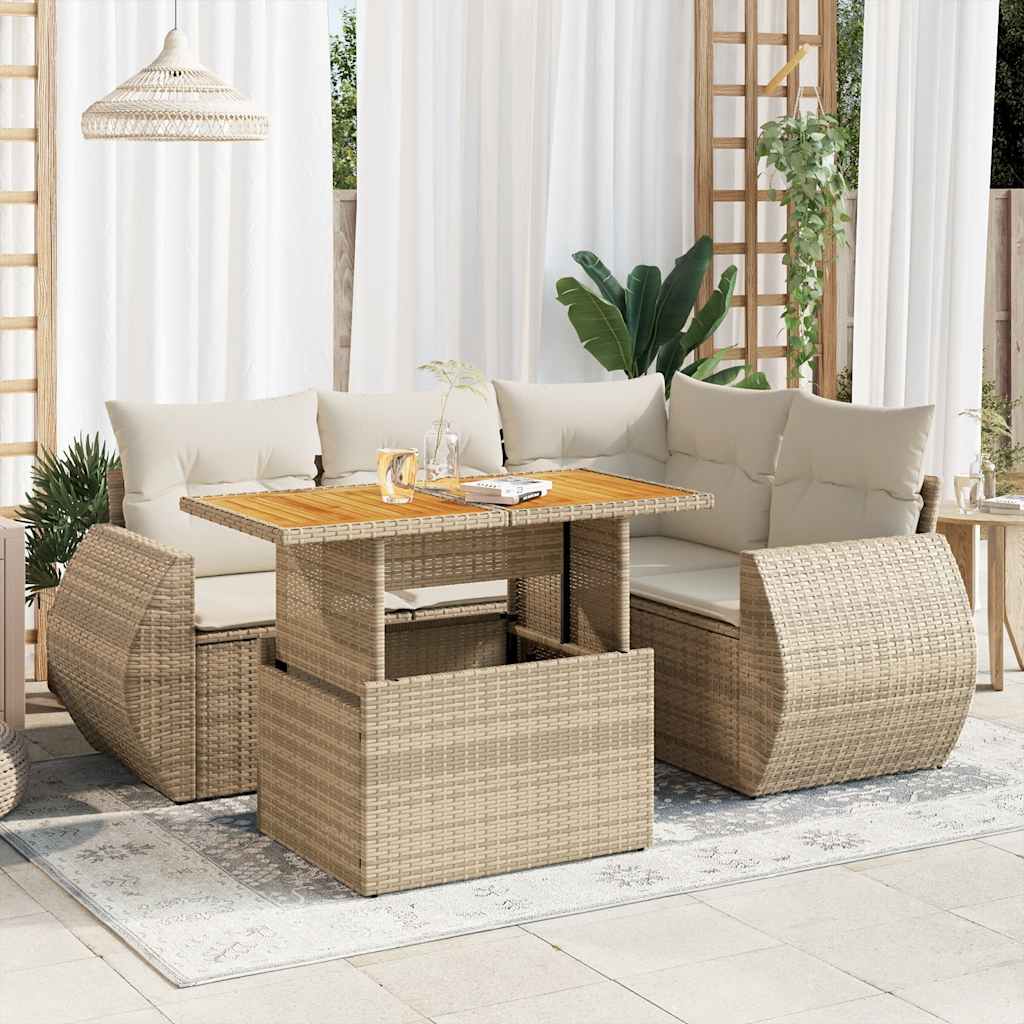 Set Divano da Giardino 5 pz con Cuscini Beige in Polyrattan 3327257