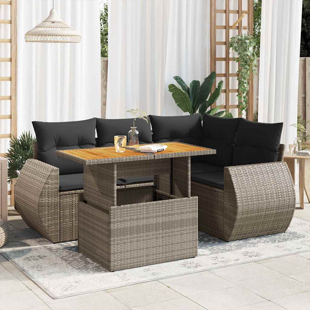 Set Divano da Giardino 5 pz con Cuscini Grigio in Polyrattan 3327259