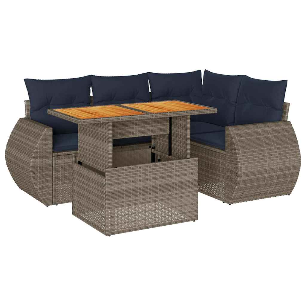 vidaXL Set Divano da Giardino 5 pz con Cuscini Grigio in Polyrattan