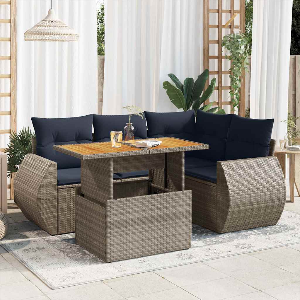 vidaXL Set Divano da Giardino 5 pz con Cuscini Grigio in Polyrattan