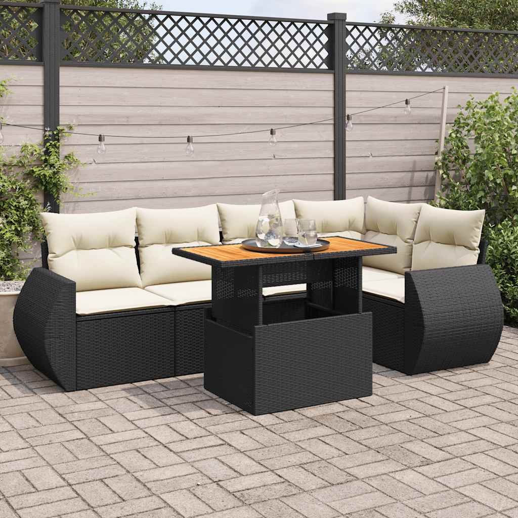 vidaXL Set Divano da Giardino 6 pz con Cuscini Nero in Polyrattan