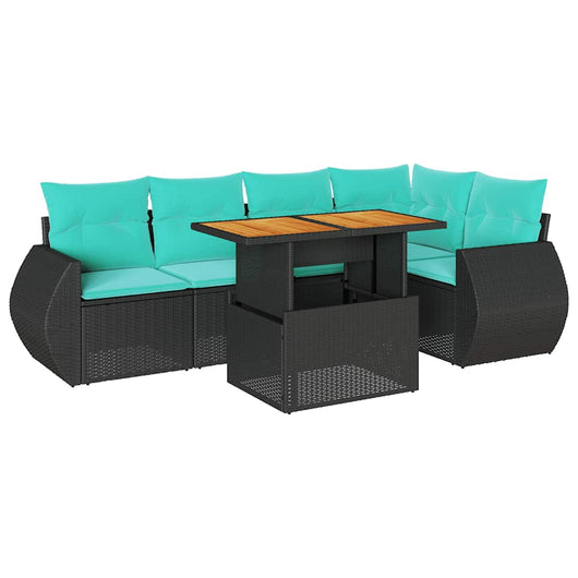 Set Divano da Giardino 6 pz con Cuscini Nero in Polyrattan 3327263