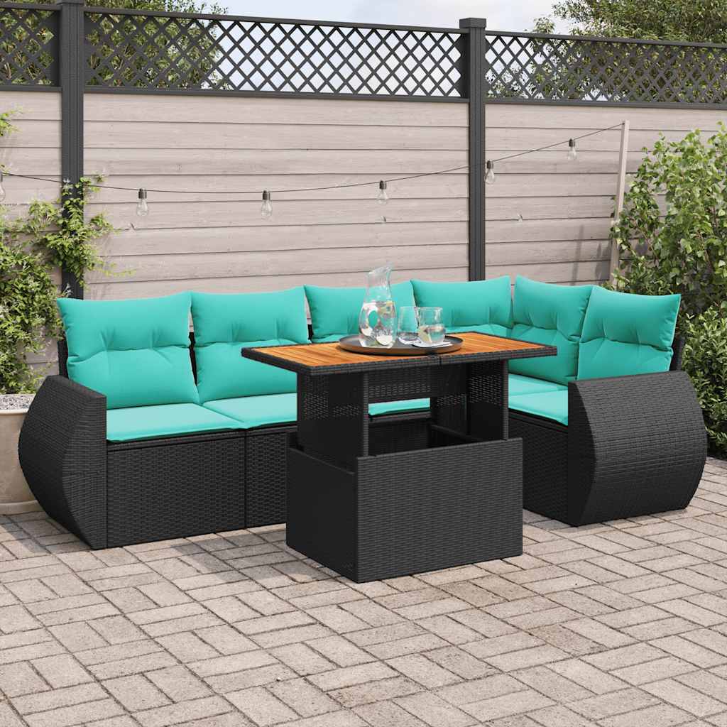 Set Divano da Giardino 6 pz con Cuscini Nero in Polyrattan 3327263