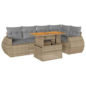 Set Divano da Giardino 6 pz con Cuscini Beige in Polyrattan