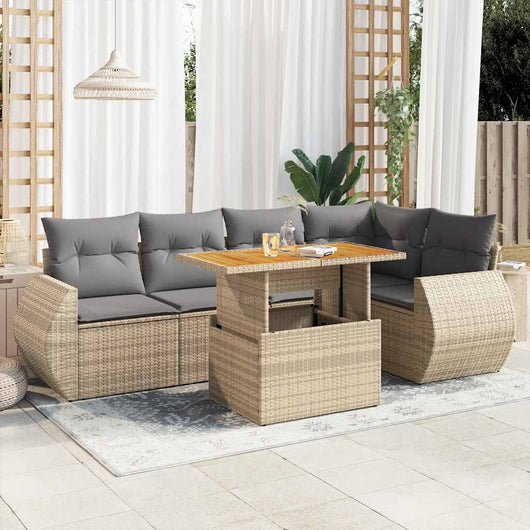 Set Divano da Giardino 6 pz con Cuscini Beige in Polyrattan