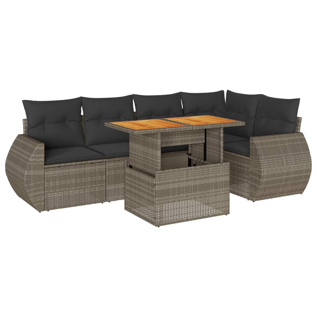 Set Divano da Giardino 6 pz con Cuscini Grigio in Polyrattan 3327266