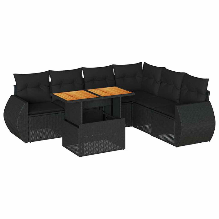 vidaXL Set Divani da Giardino con Cuscini 7pz Nero Polyrattan