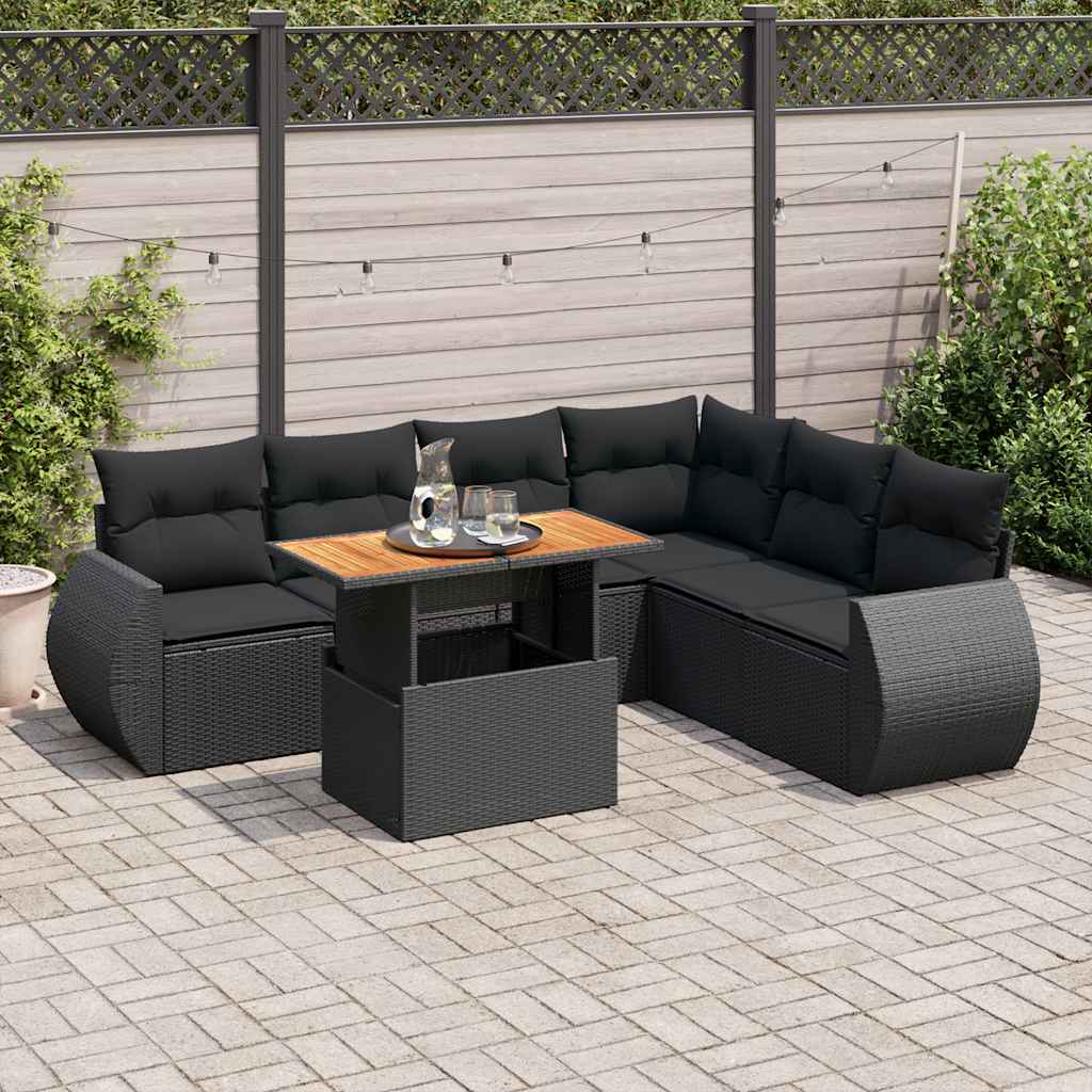 vidaXL Set Divani da Giardino con Cuscini 7pz Nero Polyrattan