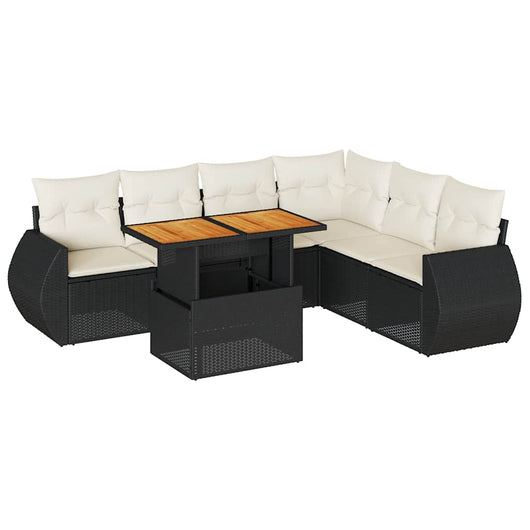 vidaXL Set Divani da Giardino con Cuscini 7pz Nero Polyrattan