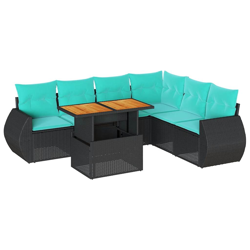 Set Divani da Giardino con Cuscini 7pz Nero Polyrattan 3327270