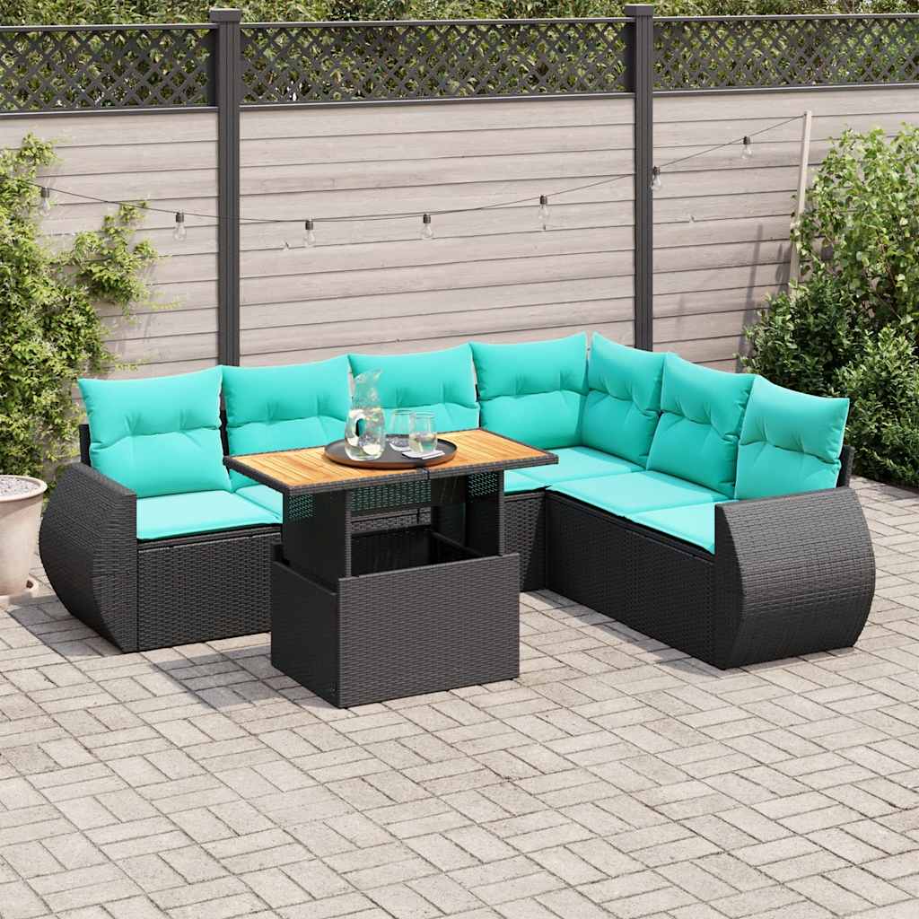 Set Divani da Giardino con Cuscini 7pz Nero Polyrattan 3327270