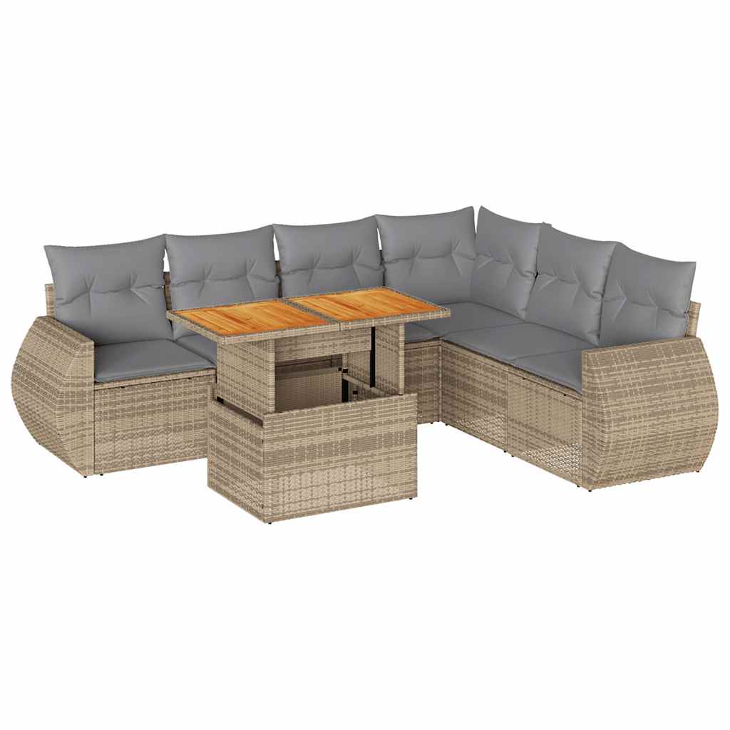 Set Divani da Giardino 7 pz con Cuscini Beige in Polyrattan