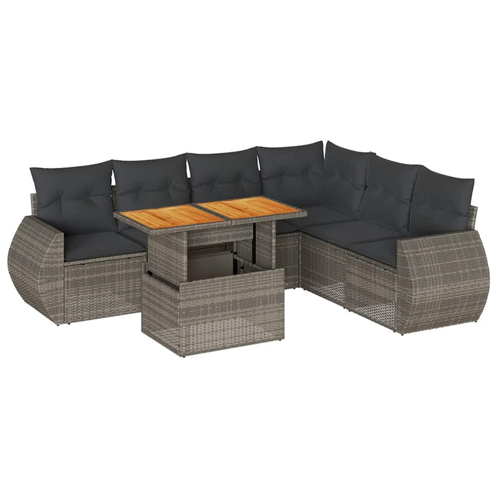 Set Divani da Giardino 7 pz con Cuscini Grigio in Polyrattan