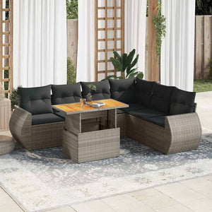 Set Divani da Giardino 7 pz con Cuscini Grigio in Polyrattan