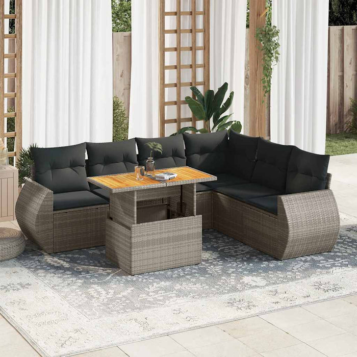 Set Divani da Giardino 7 pz con Cuscini Grigio in Polyrattan
