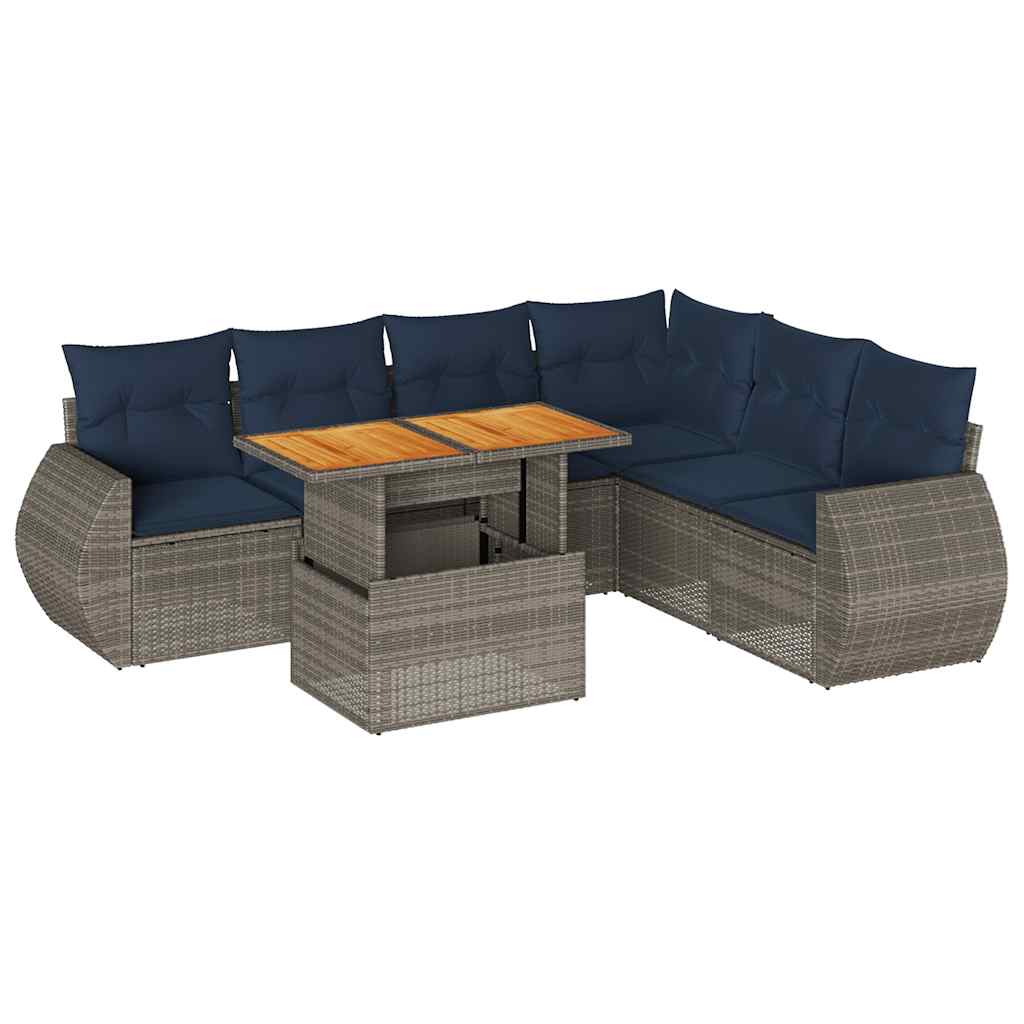 vidaXL Set Divani da Giardino 7 pz con Cuscini Grigio in Polyrattan