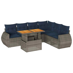 vidaXL Set Divani da Giardino 7 pz con Cuscini Grigio in Polyrattan