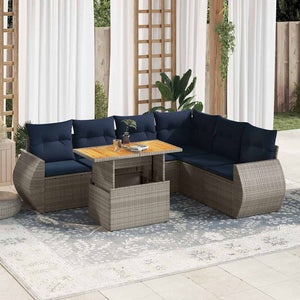 vidaXL Set Divani da Giardino 7 pz con Cuscini Grigio in Polyrattan
