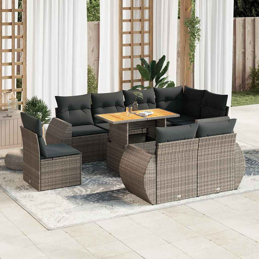 vidaXL Set Divano da Giardino 9 pz con Cuscini Grigio in Polyrattan