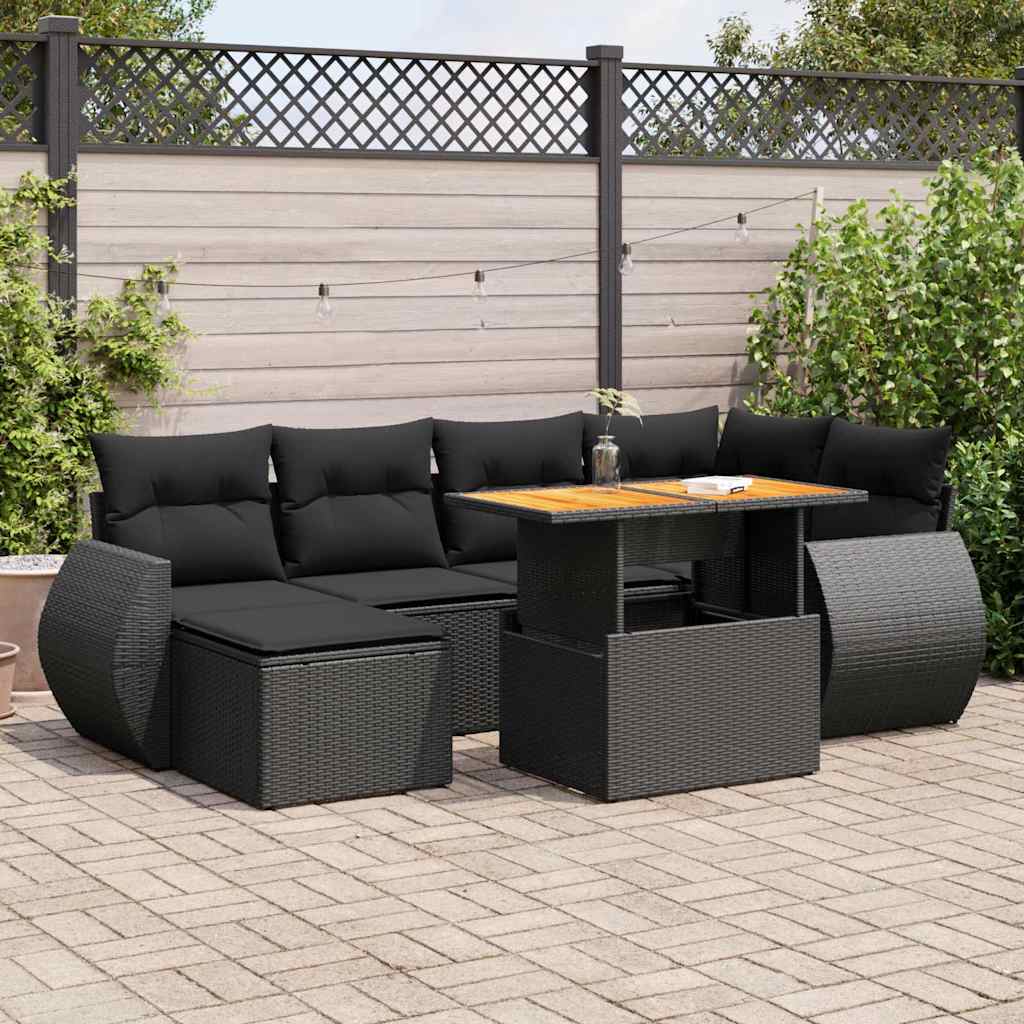 vidaXL Set Divani da Giardino con Cuscini 7pz Nero Polyrattan