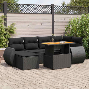 vidaXL Set Divani da Giardino con Cuscini 7pz Nero Polyrattan