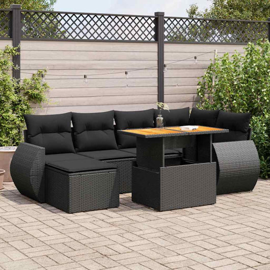 vidaXL Set Divani da Giardino con Cuscini 7pz Nero Polyrattan