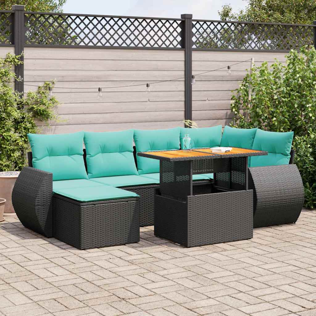 Set Divani da Giardino con Cuscini 7pz Nero Polyrattan 3327284