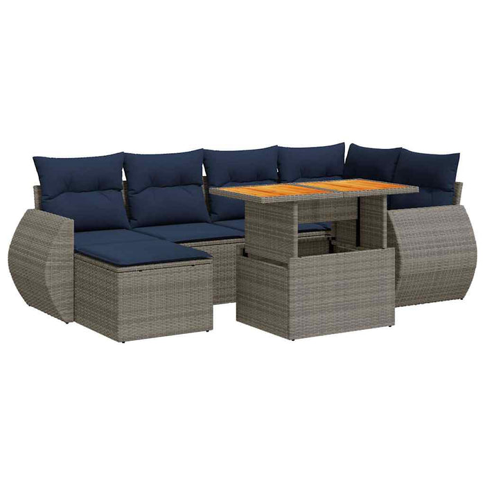 vidaXL Set Divani da Giardino 7 pz con Cuscini Grigio in Polyrattan