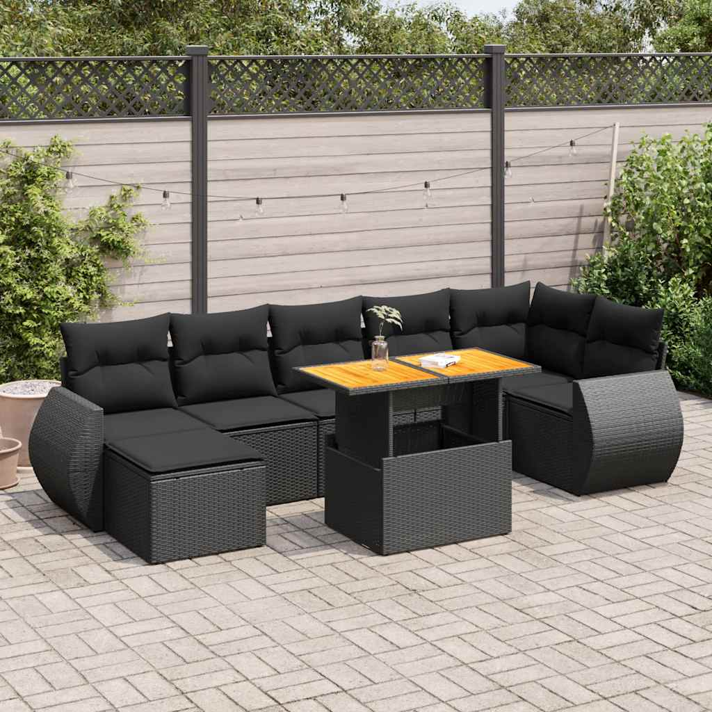 vidaXL Set Divani da Giardino con Cuscini 8 pz Nero in Polyrattan