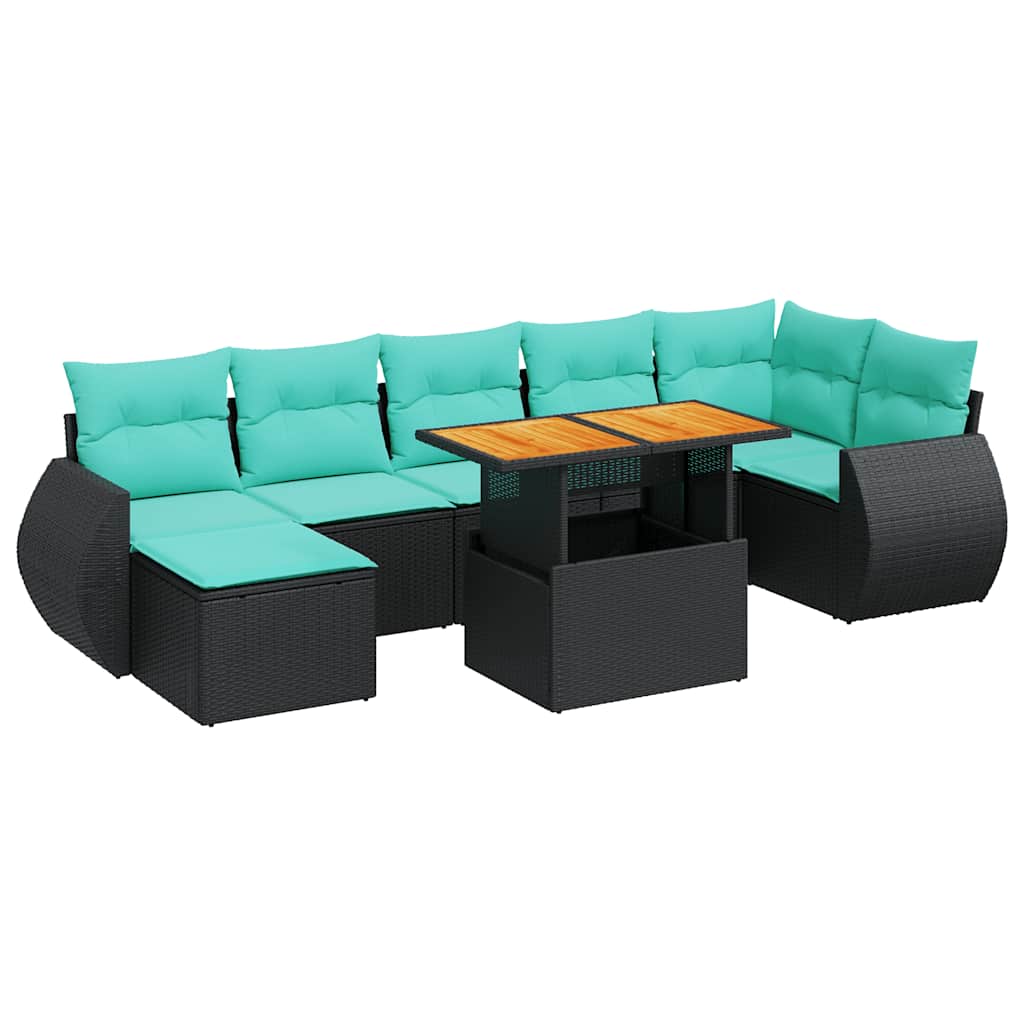 Set Divani da Giardino con Cuscini 8 pz Nero in Polyrattan 3327291