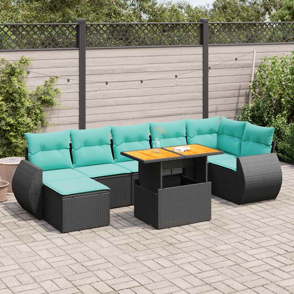 Set Divani da Giardino con Cuscini 8 pz Nero in Polyrattan 3327291