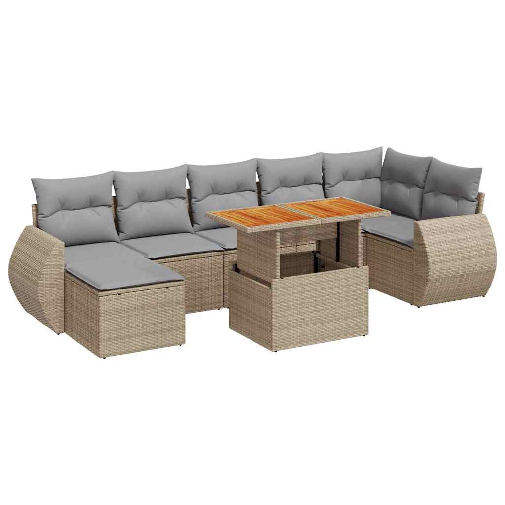 Set Divano da Giardino 8 pz con Cuscini Beige in Polyrattan 3327293