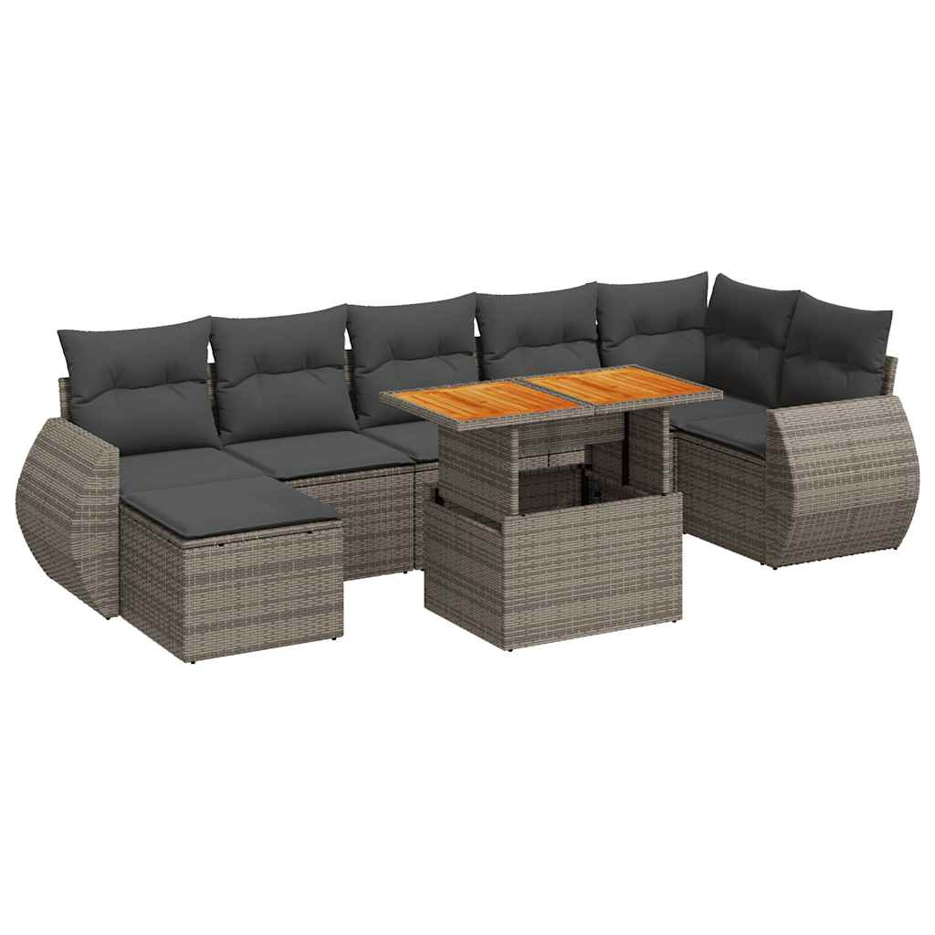 vidaXL Set Divano da Giardino 8 pz con Cuscini Grigio in Polyrattan