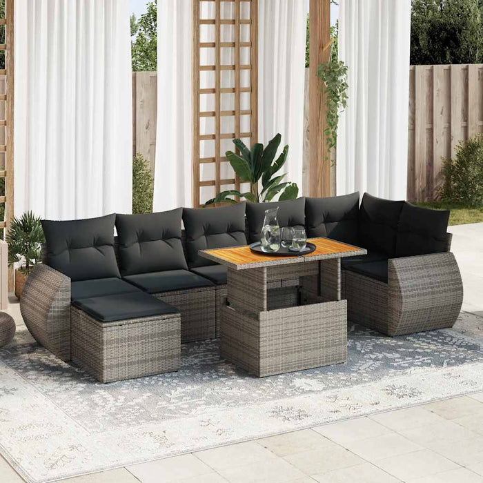 vidaXL Set Divano da Giardino 8 pz con Cuscini Grigio in Polyrattan