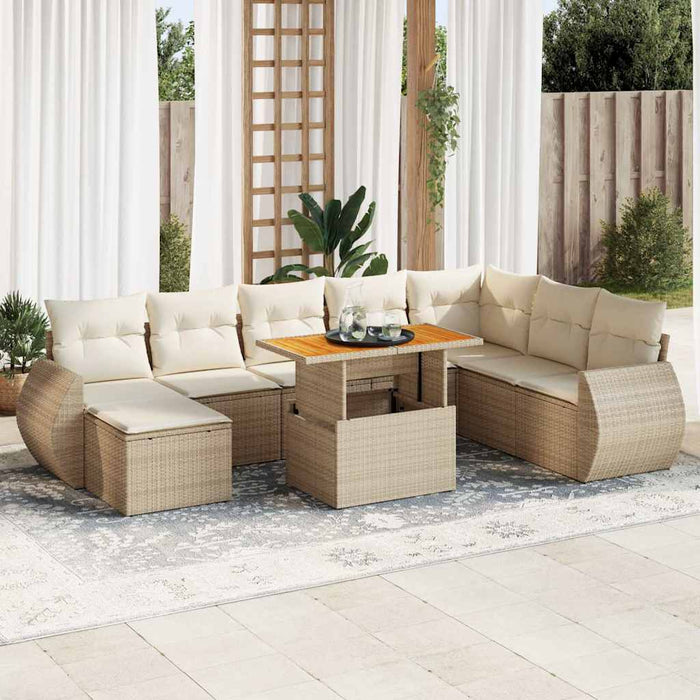 Set Divano da Giardino 9 pz con Cuscini Beige in Polyrattan 3327299
