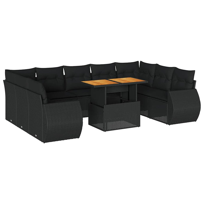 Set Divani da Giardino 10pz con Cuscini in Polyrattan Nero