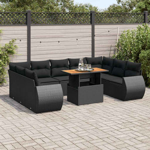 Set Divani da Giardino 10pz con Cuscini in Polyrattan Nero