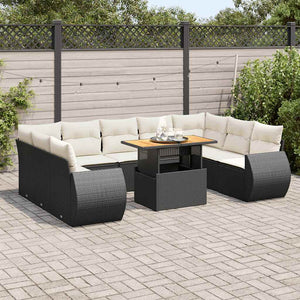 vidaXL Set Divani da Giardino 10pz con Cuscini in Polyrattan Nero
