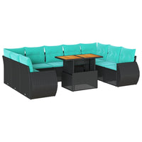 Set Divani da Giardino 10pz con Cuscini in Polyrattan Nero 3327305