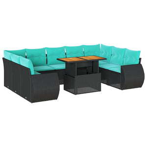 Set Divani da Giardino 10pz con Cuscini in Polyrattan Nero 3327305